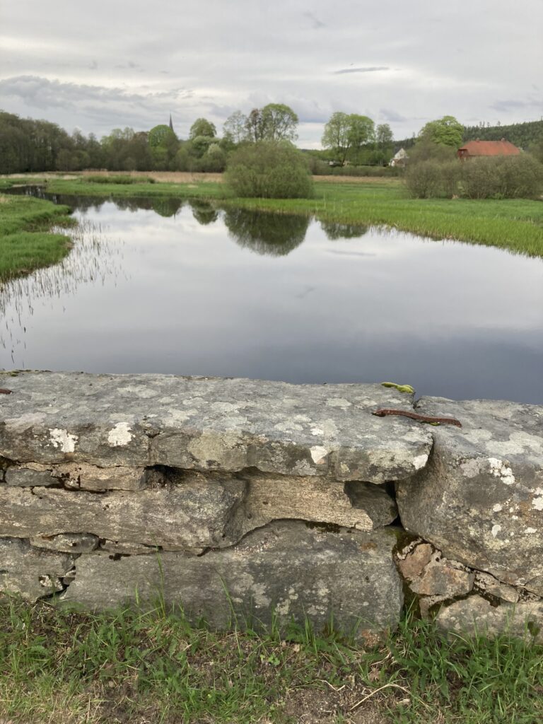 utsikt över ån med stenbron i förgrunden